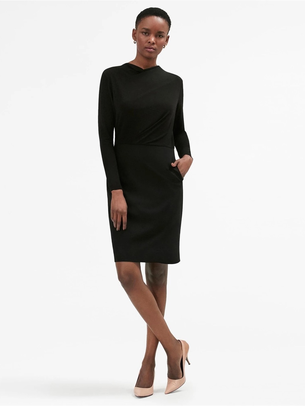 MM.LaFleur Black Long-Sleeve Sheath Dress
